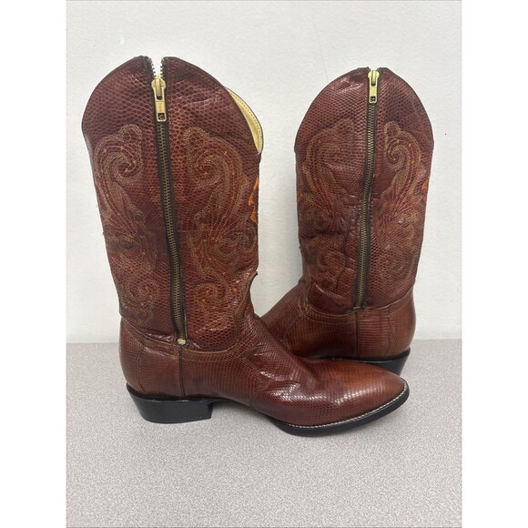 Corral Genuine Lizard, Rare Side Zip, Mens Boots, Cognac Brown, Size 10.5 D EUC main image 5